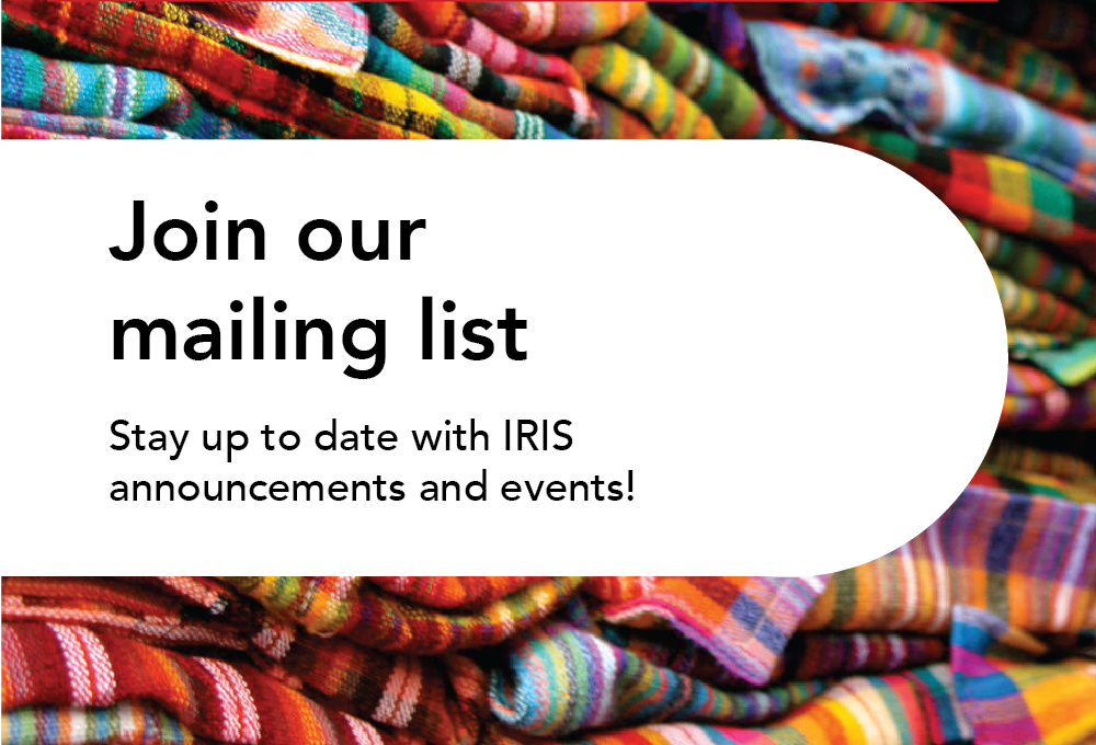 IRIS banner, Join our mailing list with colorful background