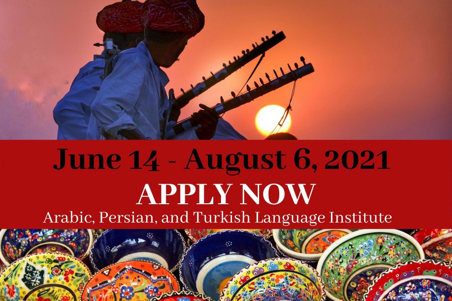June 14- Aug 6, 2021 Apply Now Arabic, Persian, and Turkish Language Institute, with two people playing an instrument