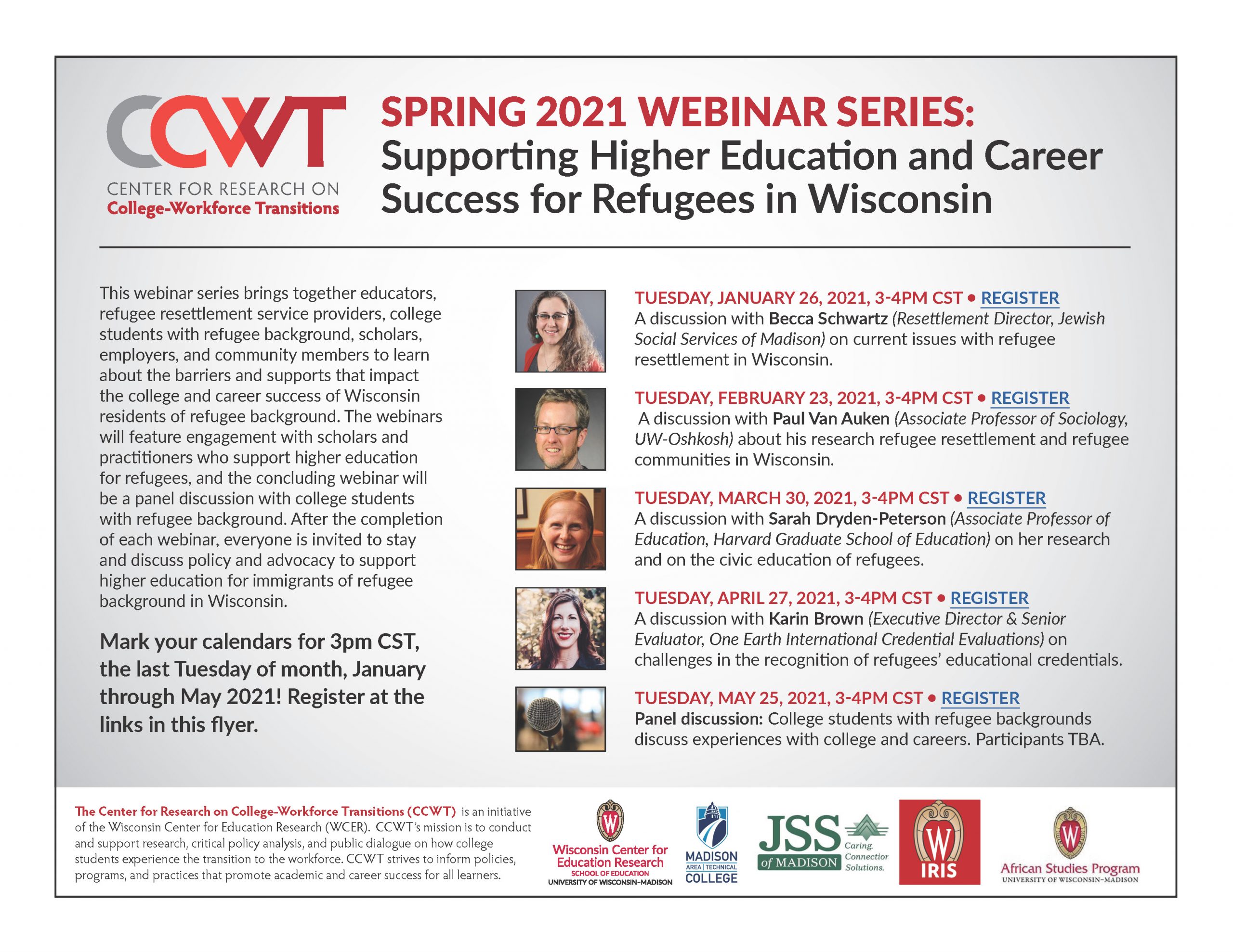 Spring 2021 Webinar Series: Supporting Higher Education and Career Success for Refugees in Wisconsin