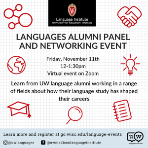 Languages Alumni Panel and Networking Event on Friday, November 11