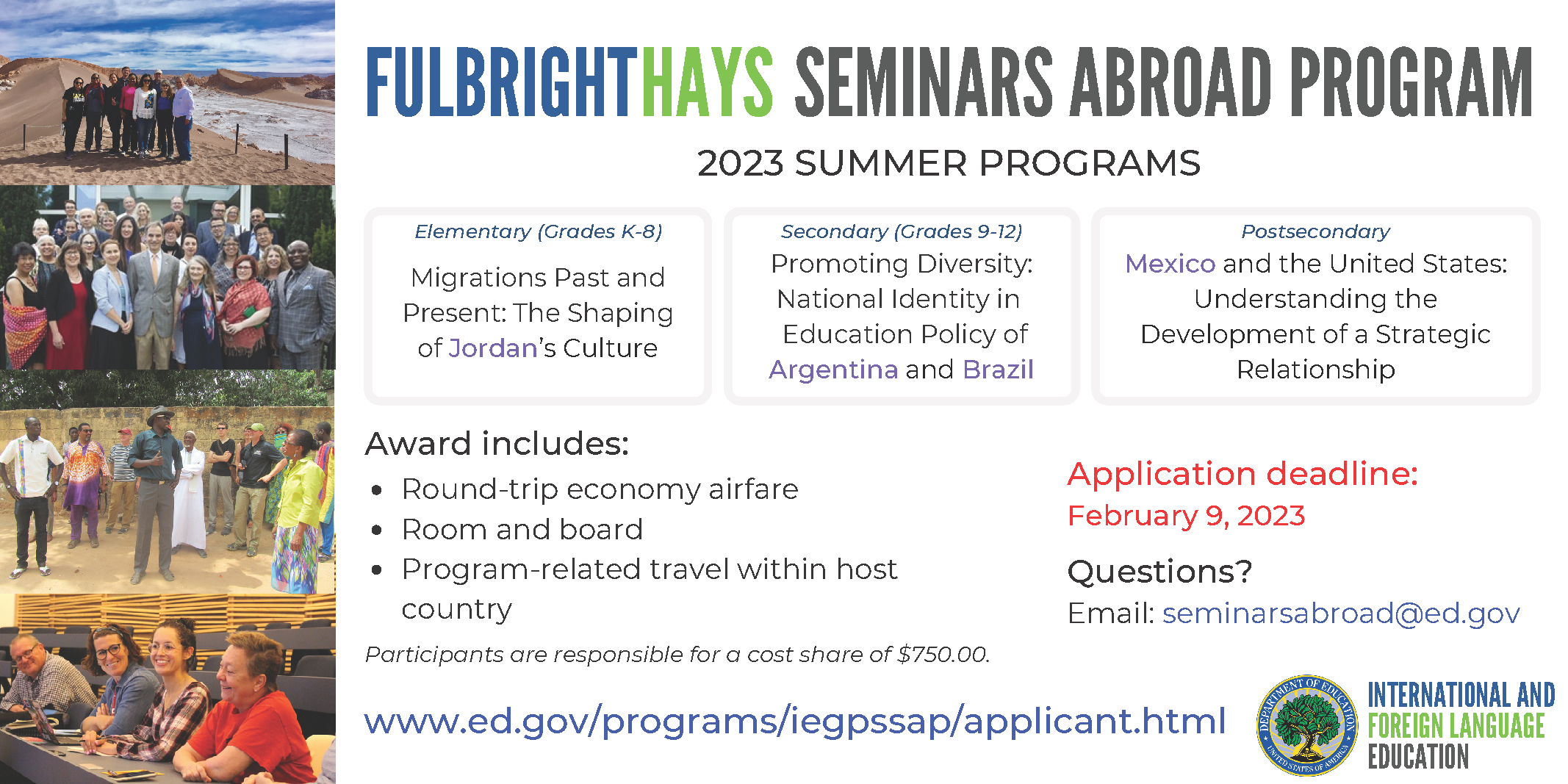 Banner of Fulbright-Hays Seminars Abroad program, Application deadline, February 2023