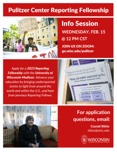 Info session about applying for Pulitzer Center Reporting Fellowship on Wednesday, February 15, Online
