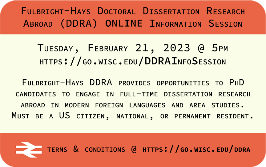 Online information session about Fulbright-Hays Doctoral Dissertation Research Abroad (DDRA) on Tuesday, February 21, 2023