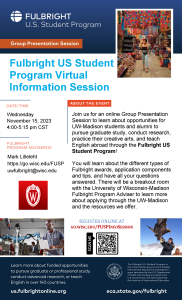 Information Session about Fulbright US Student Program on Wednesday, November 15, 2023