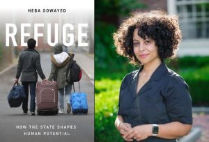 Refuge book cover next to a headshot of the author , Heba Gowayed