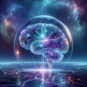 Image of a brain in a bubble in galaxy colors