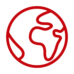 Red outline of world
