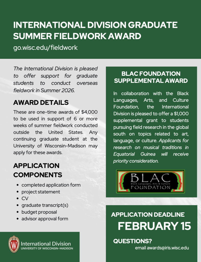 International Division Graduate Student Summer Fieldwork Award