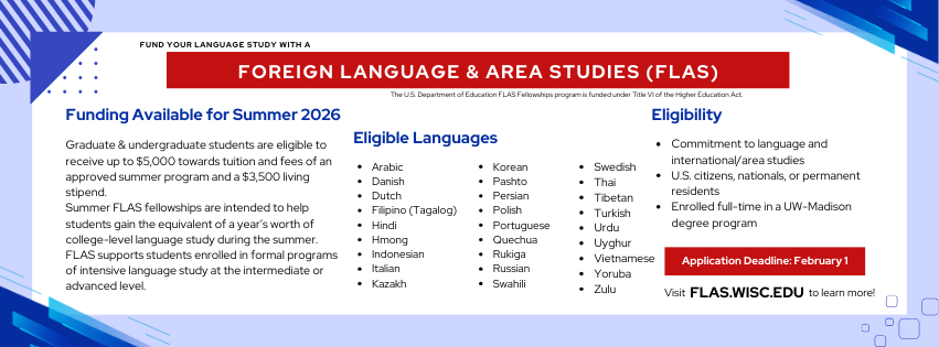 Banner for Summer 2026 Foreign Language and Area Studies Fellowships