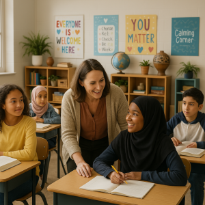 Image of teacher teaching to her students in a classroom
