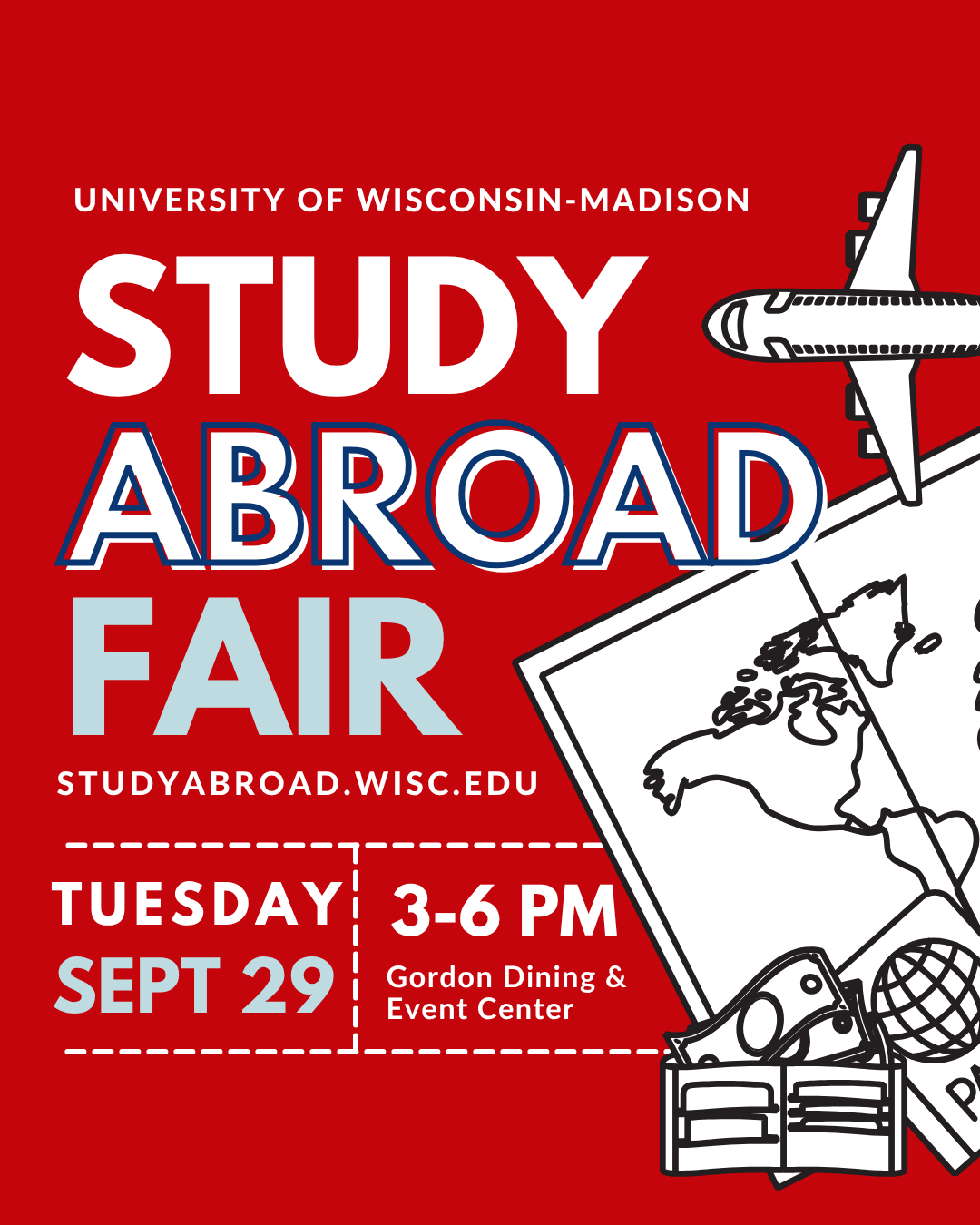UW Study Abroad Fair Gordon Dining & Event Center September 29, 2026 @ 3:00 pm